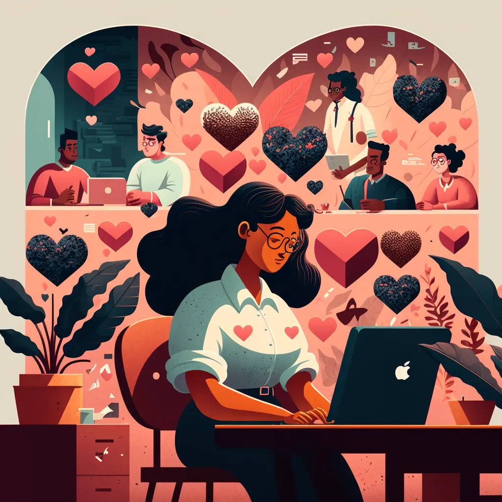 Falling in love with your company culture, illustration for a tech company, by slack and dropbox, style of behance